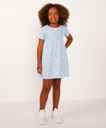 vestido de algodão infantil floral azul 8