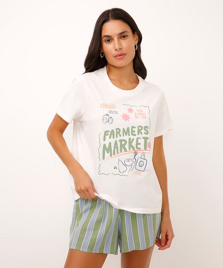pijama short doll de algodão listrado farmers market verde M