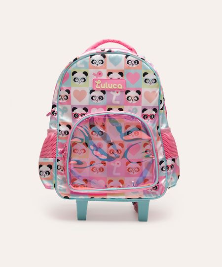 mochila personalizável infantil com rodinhas bolso holográfico luluca colorida UNICO