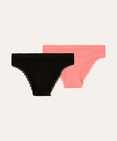 kit de 2 calcinhas biquíni sem costura com renda colorido M