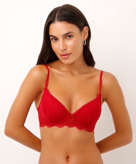 sutiã meia taça com tule e renda vermelho 46 sutiã meia taça com tule e renda vermelho 46