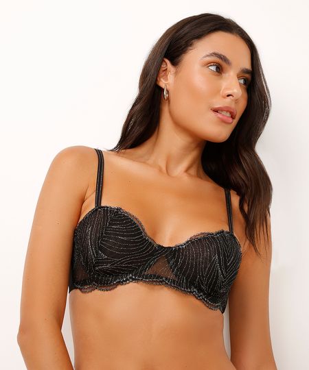sutiã meia taça de tule com lurex preto 42 sutiã meia taça de tule com lurex preto 42