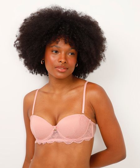 sutiã meia taça com renda floral rosa 44
