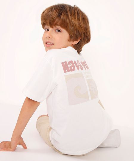 camiseta de algodão infantil manga curta have fun off white 4