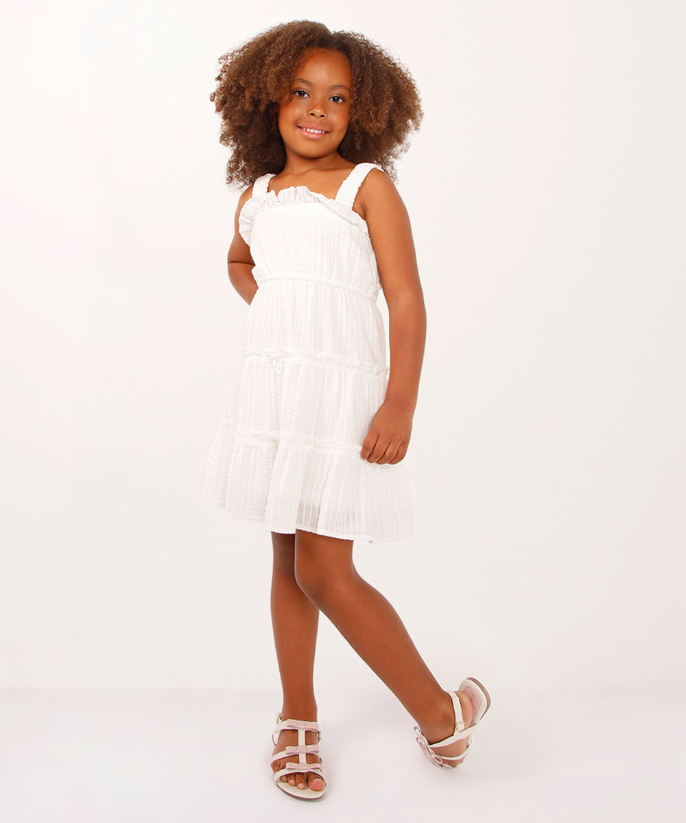 vestido curto infantil de algodão texturizado off white