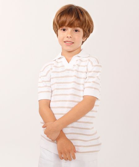 polo de tricot infantil listrada bege 8