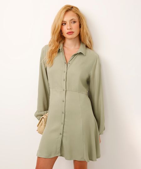 vestido curto de viscose manga bufante verde PP