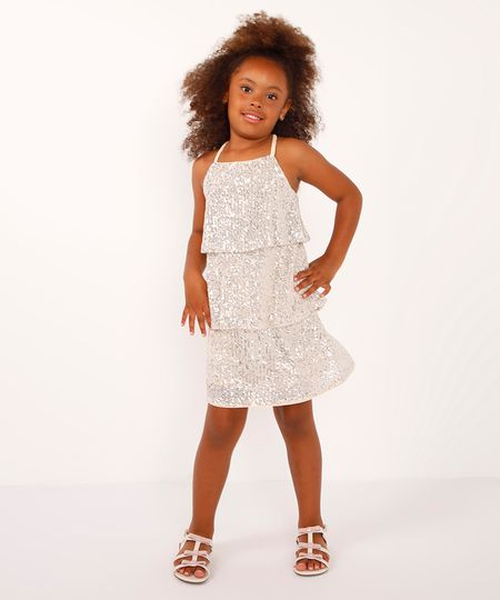 vestido curto infantil de paetês prateado 12