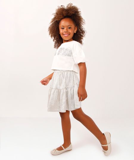 saia curta infantil com paetê metalizada prateada 10 saia curta infantil com paetê metalizada prateada 10