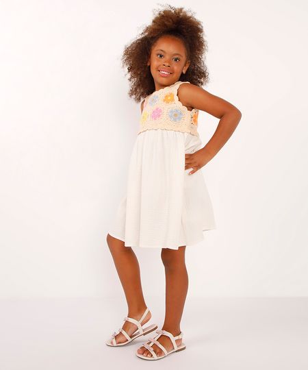 vestido curto infantil texturizado crochê amarelo 6