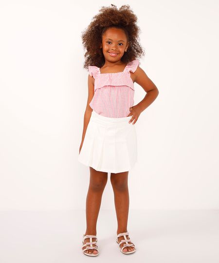 short saia infantil com pregas off white 8 short saia infantil com pregas off white 8