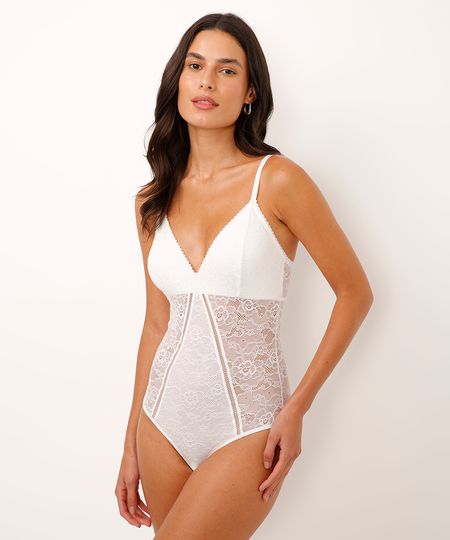 body sem bojo rendado floral branco 40