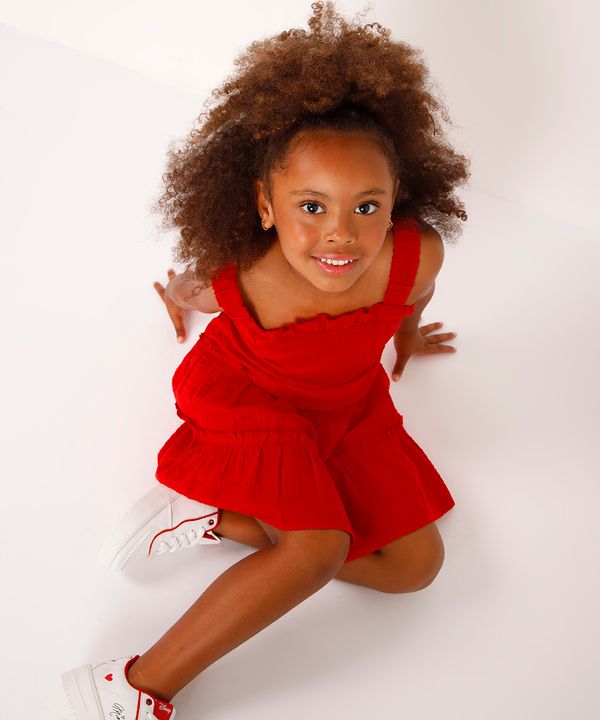 vestido curto infantil de algodão texturizado vermelho 8