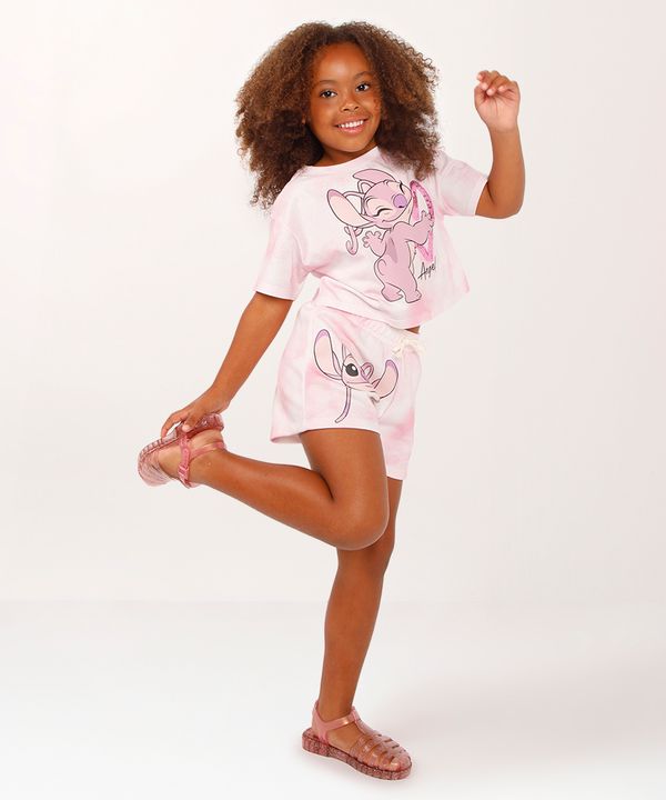 conjunto curto infantil de algodão lilo e stitch rosa 6