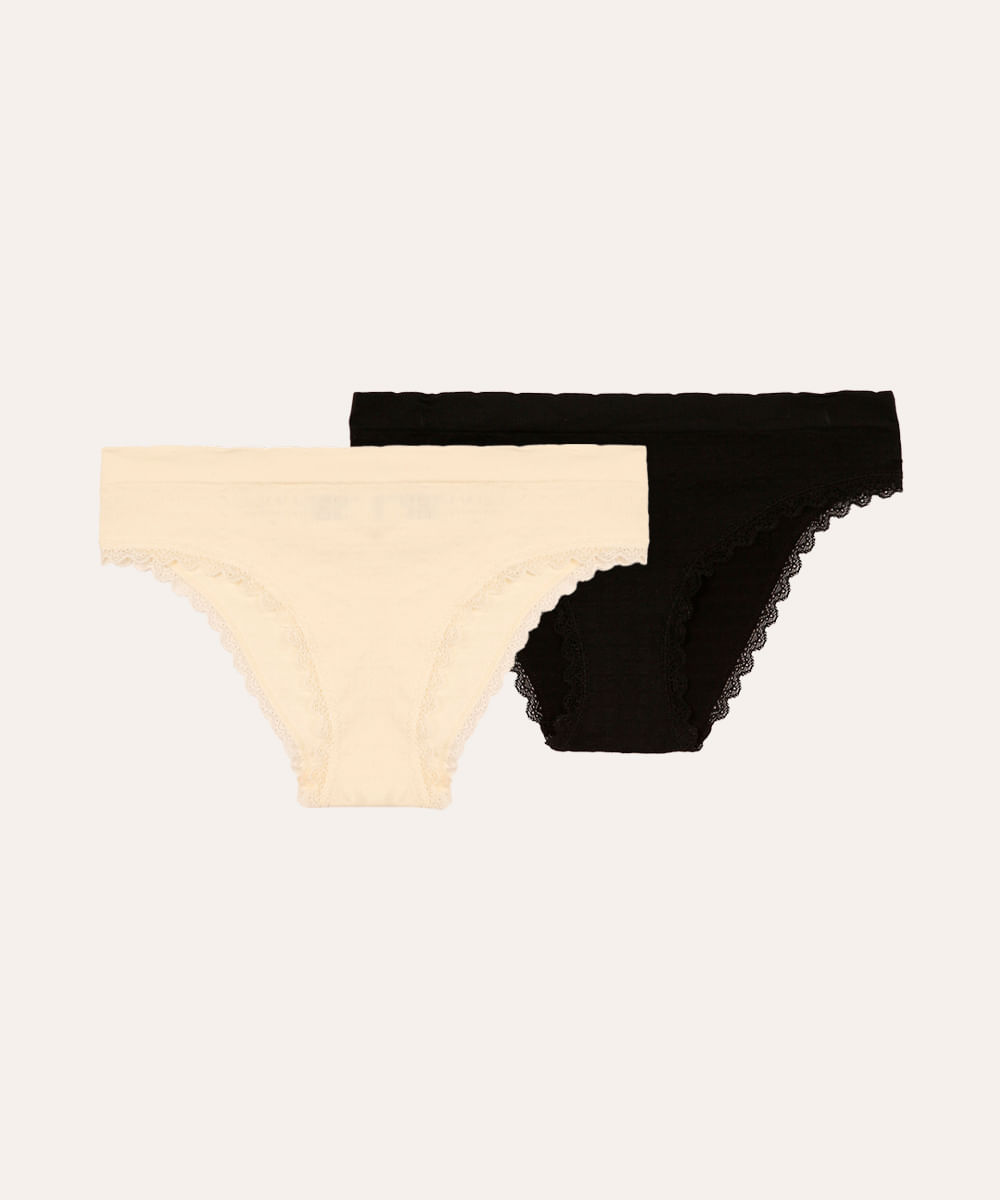 kit de 2 calcinhas biquíni sem costura com renda colorido