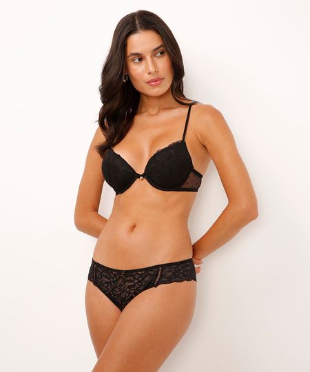 calcinha biquíni renda floral preta P calcinha biquíni renda floral preta P