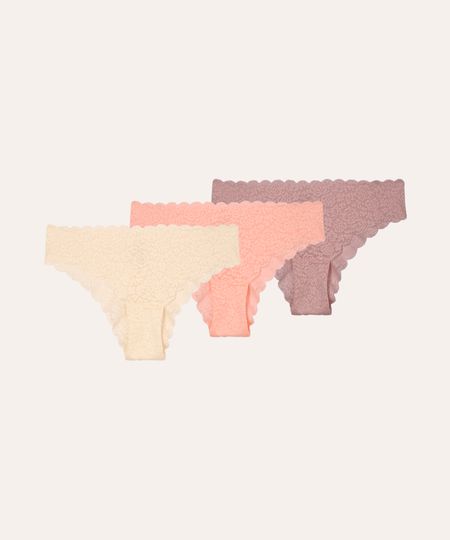 kit de 3 calcinhas biquíni renda floral colorido G kit de 3 calcinhas biquíni renda floral colorido G