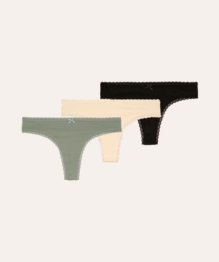 kit de 3 calcinhas fio dental com renda colorido P kit de 3 calcinhas fio dental com renda colorido P