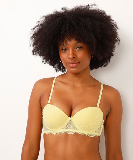 sutiã meia taça com renda floral amarelo 48