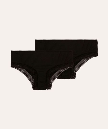 kit de 2 calcinhas caleçon canelada com renda preta M kit de 2 calcinhas caleçon canelada com renda preta M