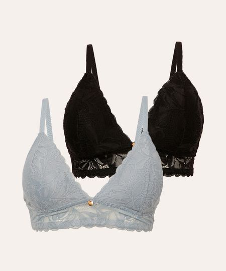 Kit de 2 sutiãs triângulo bojo removível rendado coloridos 46 Kit de 2 sutiãs triângulo bojo removível rendado coloridos 46