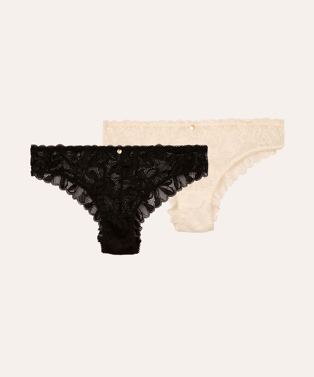 kit de 2 calcinhas biquíni renda floral colorido
