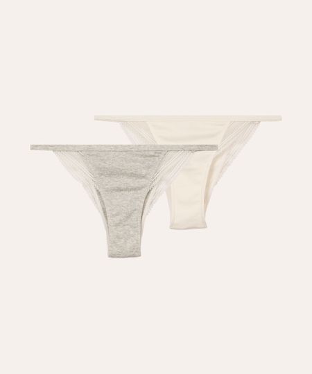 kit de 2 calcinhas fio dental caneladas com renda coloridas M kit de 2 calcinhas fio dental caneladas com renda coloridas M