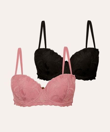 kit de 2 sutiãs meia taça com renda floral colorido 40