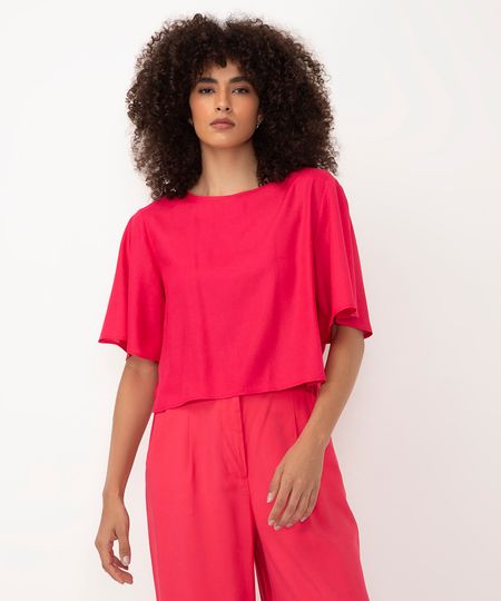 camiseta básica de viscose manga curta pink PP
