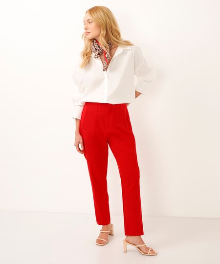 calça alfaiataria cintura alta com pences - vermelho 36 calça alfaiataria cintura alta com pences - vermelho 36