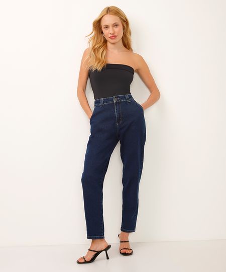 calça mom jeans cintura alta sawary azul 38