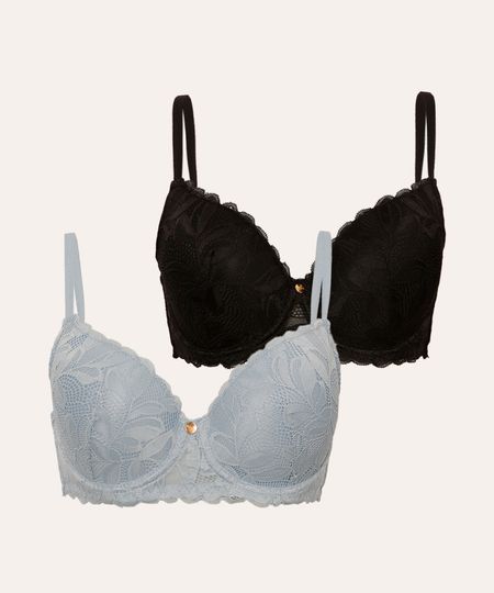 kit de 2 sutiãs meia taça com renda floral coloridos 42