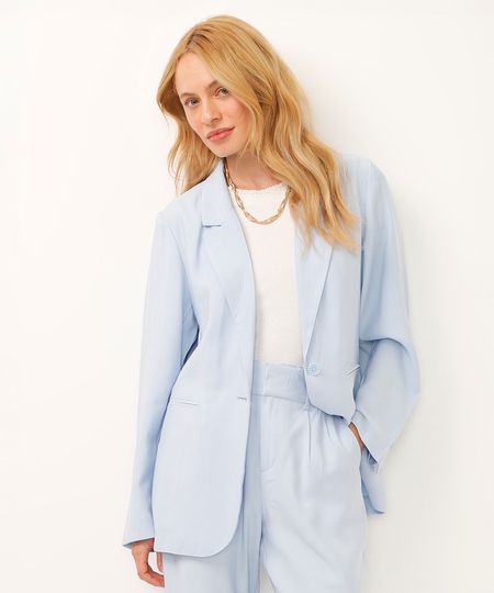 blazer de viscose alongado - azul claro P