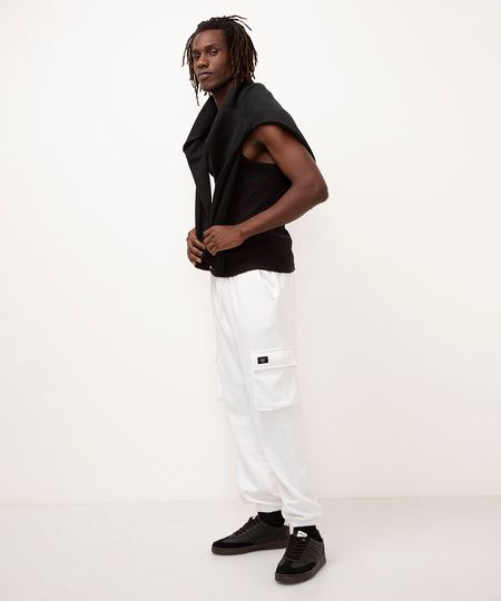 calça de moletom cargo - branco GG