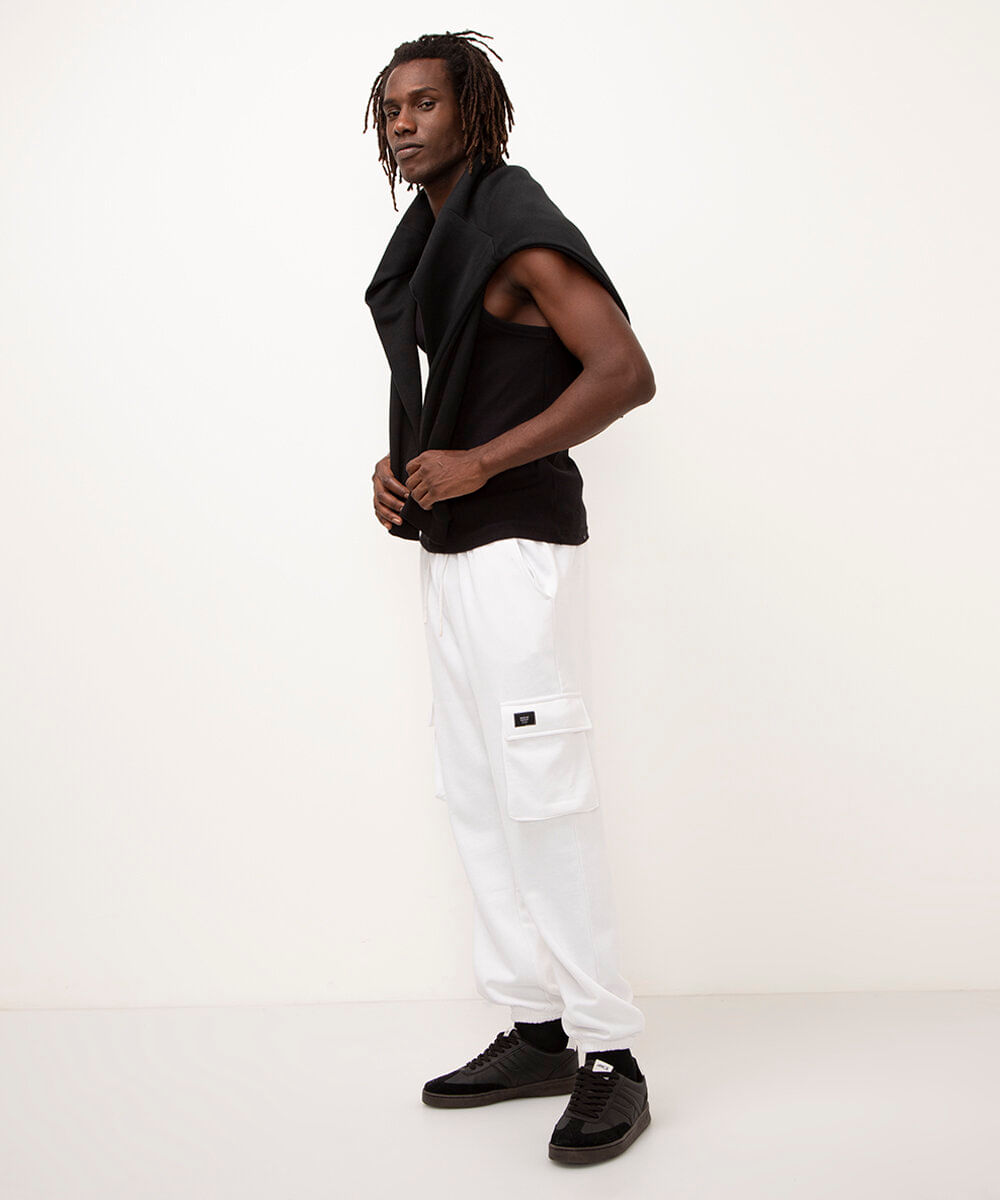calça de moletom cargo - branco