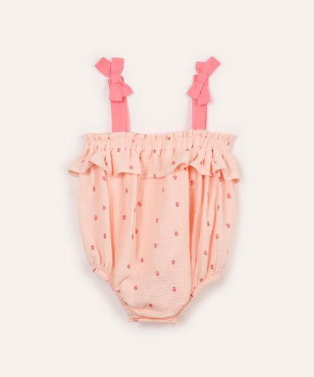body de algodão infantil com babado e laço rosa 6-9