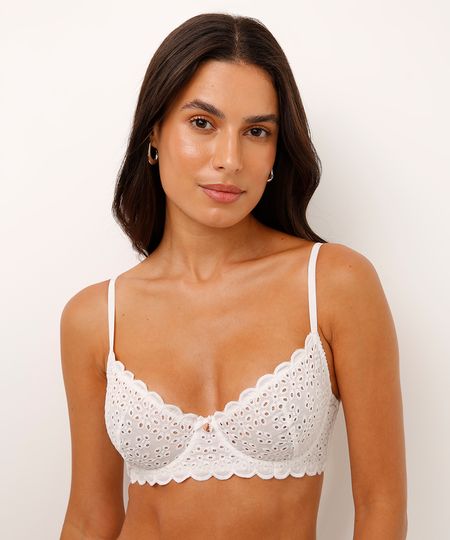 sutiã meia taça sem bojo de laise floral off white 44