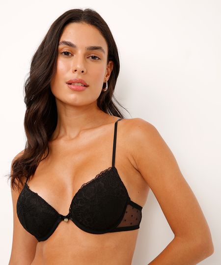sutiã meia taça renda floral preto 40