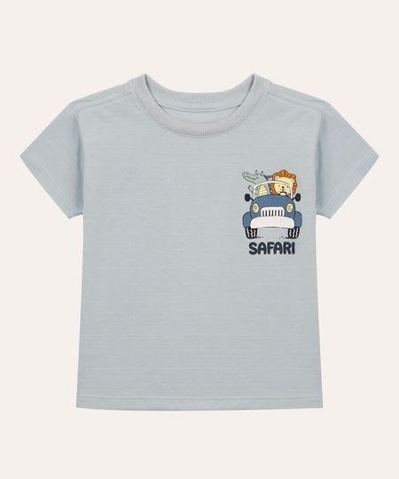 camiseta de algodão infantil manga curta bichinhos azul 4