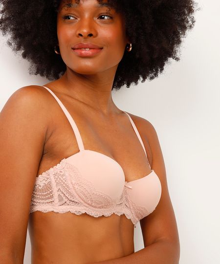 sutiã meia taça alça removível rendado rosa 40 sutiã meia taça alça removível rendado rosa 40
