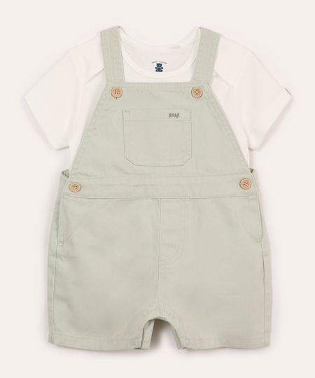 conjunto jardineira e camiseta infantil verde 9-12