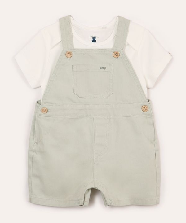 conjunto jardineira e camiseta infantil verde 6-9