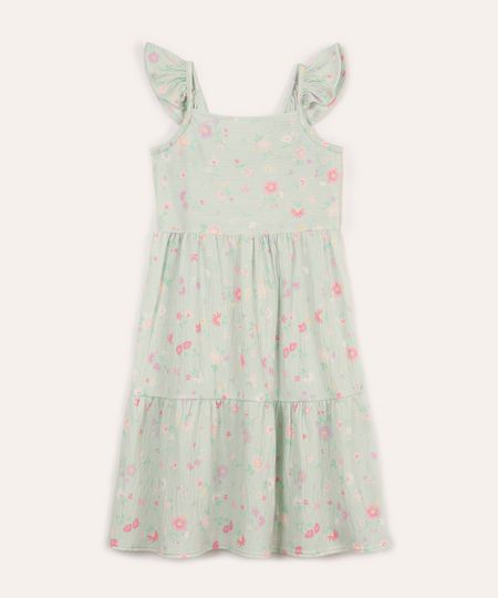 vestido infantil floral com babado verde 6