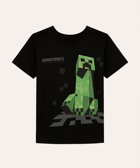 camiseta de algodão infantil manga curta minecraft preta 4