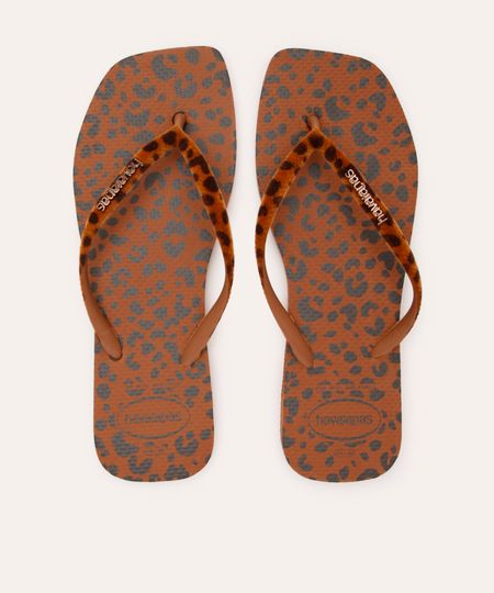 chinelo havaianas slim square velvet animal print marrom 39-40