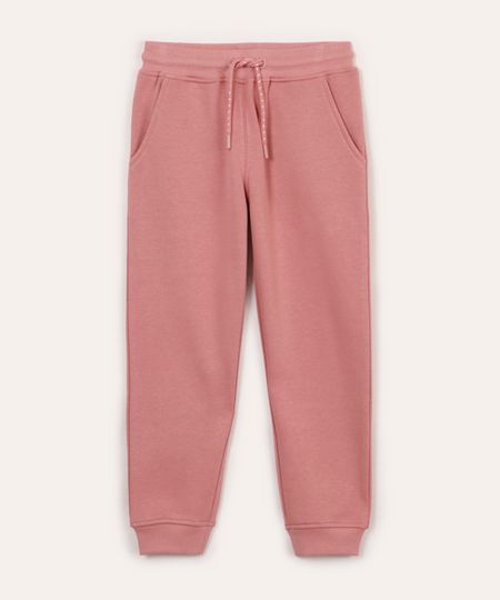 calça jogger de moletom infantil com bolsos rosa 4