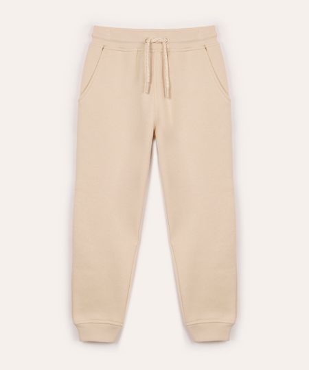 calça jogger de moletom infantil com bolsos bege 4