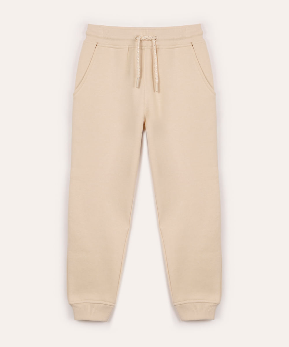 calça jogger de moletom infantil com bolsos bege