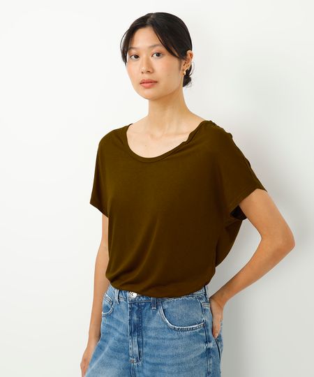 blusa de viscose decote u manga curta marrom PP