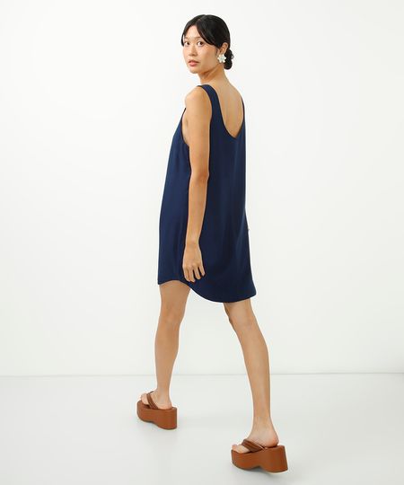 vestido curto de viscose decote redondo  azul marinho M vestido curto de viscose decote redondo  azul marinho M